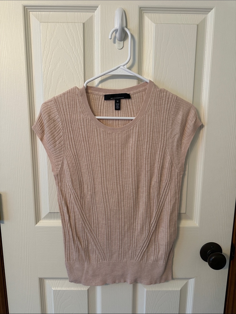 White House Black Market Light Blush Ribbed Cap-Sleeve Sweater
